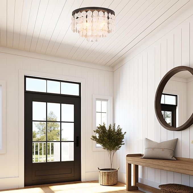 ALICE HOUSE 17.7" Capiz Shell Ceiling Light, Antique Bronze Finish, 4 Light Farmhouse Flush Mount Light for Bedroom, Kitchen, Dressing Room, Dining Room, Entryway AL1701-S4