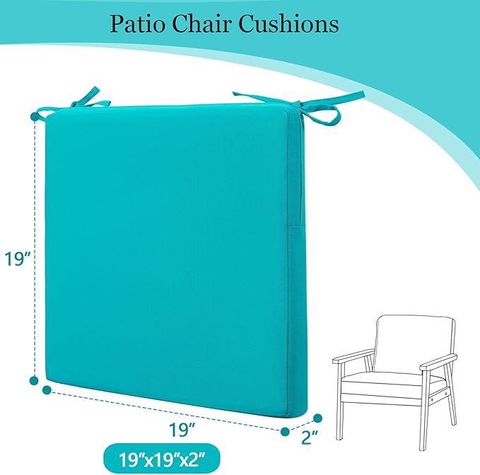 idee-home Outdoor Chair Cushions Set of 4, 19" x 19" Outdoor Seat Cushion Waterproof Patio Furniture with Ties, Dining Chair Pads