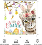 Happy Easter Bunny Cat Shower Curtain Spring Easter Eggs Shower Curtains for Bathroom Waterproof Polyester Fabric Bathroom Curtain 72 x 72 Inch with 12 Plastic Hooks