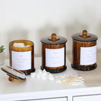 3 Pack Qtip Holder Dispenser, 16oz Bathroom Organizer and Storage Canisters, Glass Apothecary Jars with Lid - Home Decor, Room Decor Aesthetic (Amber)