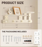2025 new coat rack wall mount with shelf, shelf with hooks comstructed from premium carbon steel, wall with hooks for entryways, bedrooms, living rooms, bathrooms. (cream white, Small size)