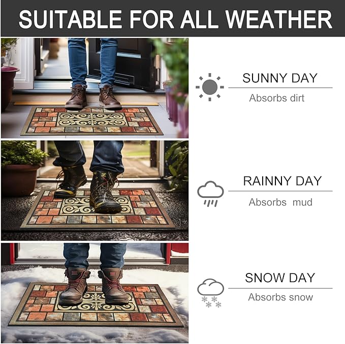CHICHIC Door Mat Welcome Mat 18x 30 Inch Front Door Mat Outdoors for Home Entrance Outside Entry Way Doormat, Heavy Duty Non Slip Rubber Back Low Profile, Brick