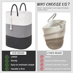 Woven Laundry Basket for Clothes,65 L Large Rectangle Laundry Hampers with Beads Tassel, Nursery Storage Basket for Toys, Tall Dirty Clothes Hamper for Bedroom Aesthetic, Laundry Room Organization