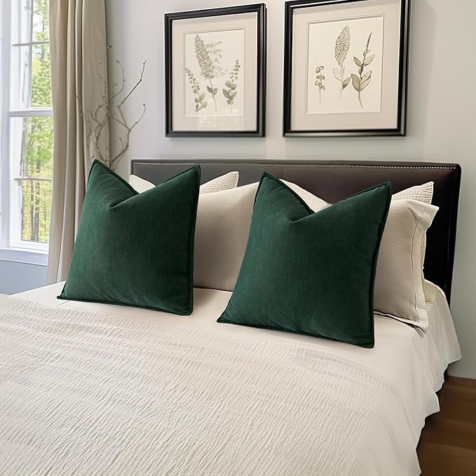 MIULEE Pack of 2 Christmas Green Decorative Pillow Covers 18x18 Inch Soft Chenille Luxurious Couch Throw Pillows Farmhouse Cushion Covers with Elegant Design for Sofa Bedroom Living Room Home Decor