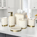 6-Piece Bathroom Accessories Set – Soap Dispenser, Toothbrush Holder, Tumbler, Soap Dish, Cotton Swab Jar & Toilet Brush – Modern Bathroom Decor Set (Solana)