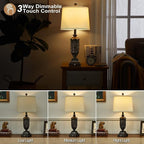 26.5" Farmhouse Table Lamp Set of 2, 3-Way Dimmable Touch Control Bedside Lamps Vintage Rustic Side Table Nightstand Lamps for Bedroom Living Room Study Room