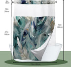 Vintage Watercolor Peacock Feathers Theme No Hook Waffle Shower Curtain with Snap in Fabric Liner Set, Detachable Liner,See Through Mesh Top Window,Waterproof Washable 72" W x 74" H