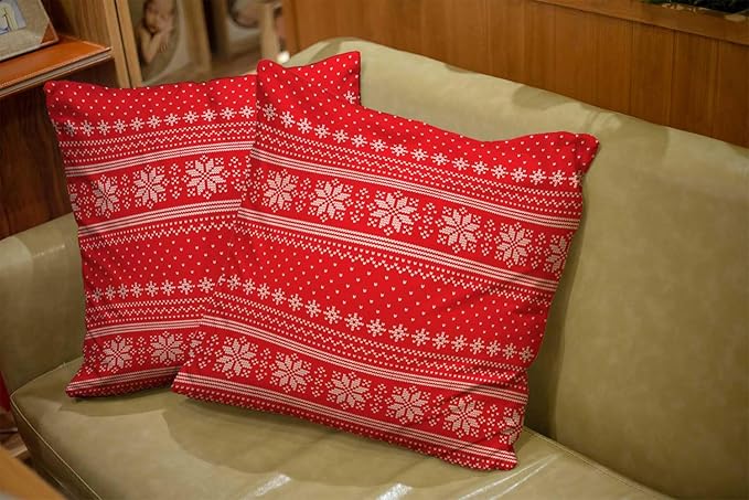 CAPSCEOLL 2PCS Red Pillow Covers 20X20Inch Christmas Red Reindeer Snow Snowflake Traditional White Winter Xmas Couch Pillow Cover for Bedroom Sofa Living Room