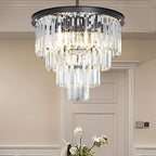 Black Crystal Chandeliers for Dining Room, 4-Tier 5 Lights Modern Chandelier Contemporary Luxury Top K9 Crystal Ceiling Pendant Light Fixture for Foyer Kitchen Bedroom Closet 18"