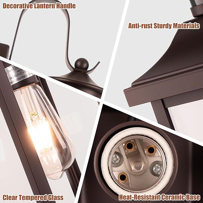 Dusk to Dawn Motion Sensor Outdoor Lights Oil Rubbed Bronze 2-Pack, 18 Inch Large Outdoor Light Fixtures Brown Exterior Lights Photocell IP65 Waterproof Outside Lanterns for House Vintage