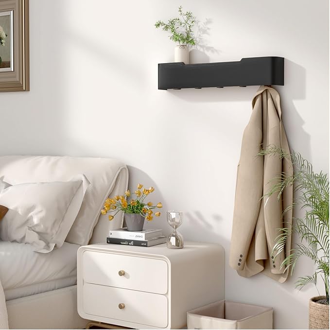 Coat Rack Wall Mount Entryway Organizer Modern Key Holder Wall Mount with Wooden Shelf Entryway Hooks for Bedroom Kitchen Hallway Bathroom for Hanging Coats Hats Bags Towels