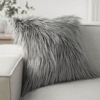 Phantoscope Faux Fur Solid Decorative Pillow Cover Fluffy Throw Pillow Mongolian Luxury Fuzzy Pillow Case Cushion Cover for Bedroom and Couch, Gray 26 x 26 Inches, Pack of 1