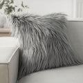 Phantoscope Faux Fur Solid Decorative Pillow Cover Fluffy Throw Pillow Mongolian Luxury Fuzzy Pillow Case Cushion Cover for Bedroom and Couch, Gray 22 x 22 Inches, Pack of 1