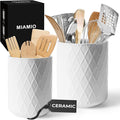 MIAMIO – Kitchen Utensil Holder Ceramic/Kitchen Organizer Set, Farmhouse Decor for Organizing Countertop and Storing Cutlery, Cooking Spoons, and Accessories - Palmanova Collection (White)