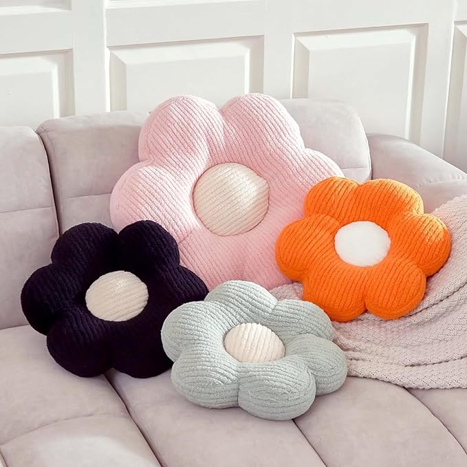 Flower Pillow, Cute Daisy Decorative Pillow for Bed, Soft Home Decor Floor Seating Cushion (Pink, 19.6 Inches)