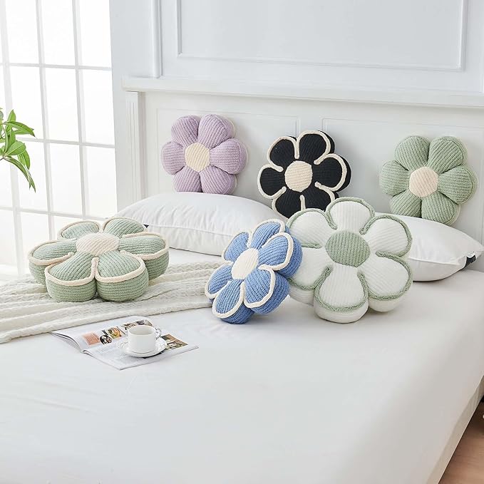 Flower Pillow, Soft Flower Decorative Throw Pillow, Cute Daisy Flower Shaped Seating Floor Cushion Room Décor Plush Pillows for Sofa Couch Bed (13.7 Inch, Sage Green)