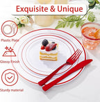 WELLIFE 700 Pieces Red Plastic Plates - Disposable Silverware and Cups, Include: 100 Dinner Plates 10.25”, 100 Dessert Plates 7.5”, 100 Red Cups 9 OZ, 100 Plastic Cutlery