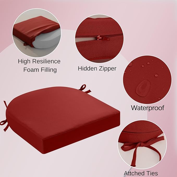 idee-home Outdoor Chair Cushions Set of 4, Thick 17" x 17" x 3" Patio Chair Cushions for Outdoor Furniture Waterproof with Ties, Seat Cushion, Patio Chair Pads Dining Chair Spice