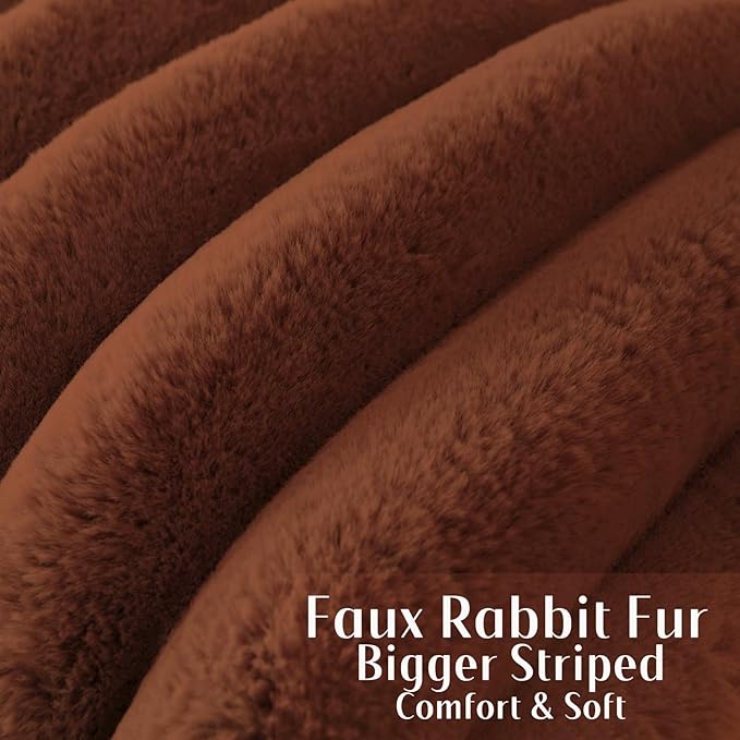 FUTEI Rust Decorative Throw Pillow Covers 16x16 Inch Set of 2, Square Soft Faux Rabbit Fur Big Striped Cushion Cover,Home Decor for Couch Sofa Bed Living Room