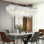 Rectangle Chandeliers for Dining Room Chrome, 32" Modern Rectangular Crystal Chandelier 10 Lights Top K9 Linear Ceiling Pendant Light Fixture for Dining Room Kitchen Table Living Room