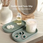 Ceramic Jewelry Dish Set of 2 – Oval Trinket Holder for Vanity, Perfume, Keys, Rings, Watch, Dish Soap, Kitchen & Bathroom Counter – Matte Green