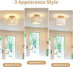 Boho Rattan Ceiling Light Fixture - 3 Style Options Wicker Semi Flush Mount Ceiling Lights,White Coastal Light Fixtures,Bohemian Woven Basket Chandelier for Hallway Bedroom Nursery Kitchen Laundry