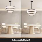 19.8'' Drum Chandelier for Dining Room Light Fixtures 5-Light White Fabric Pendant Light Fixture, Modern Farmhouse 3-Tier Black Chandelier for Living Room Bedroom Entryway Staircase