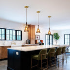 Amber Glass Vintage Pendant Light Height Adjustable Handmade Glass Pendant Lights Kitchen Island Gold Hanging Light Fixture with Wood Handle for Bedroom Dining Room Hotel (2 Pack)