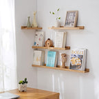 Floating Shelves Wall Mounted, Solid Oak Wood Shelf for Decor and Storage, Natural Picture Ledge for Bedroom Bathroom Living Room Kitchen, Natural Color, 20 * 4 * 1.5, Set of 2