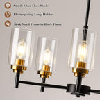 Kitchen Island Lighting - 5 Lights Modern Glass Chandelier for Dining Room, Farmhouse Pendant Light Over Table for Foyer Living Room Bedroom (Black and Gold)