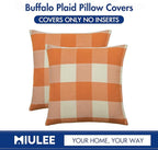 MIULEE Fall Throw Pillow Covers Pack of 2 Classic Farmhouse Buffalo Check Plaids Linen Soft Solid Orange and White Decorative Outdoor Cushion Case for Sofa Bedroom 16 x 16 Inch 40 x 40 cm