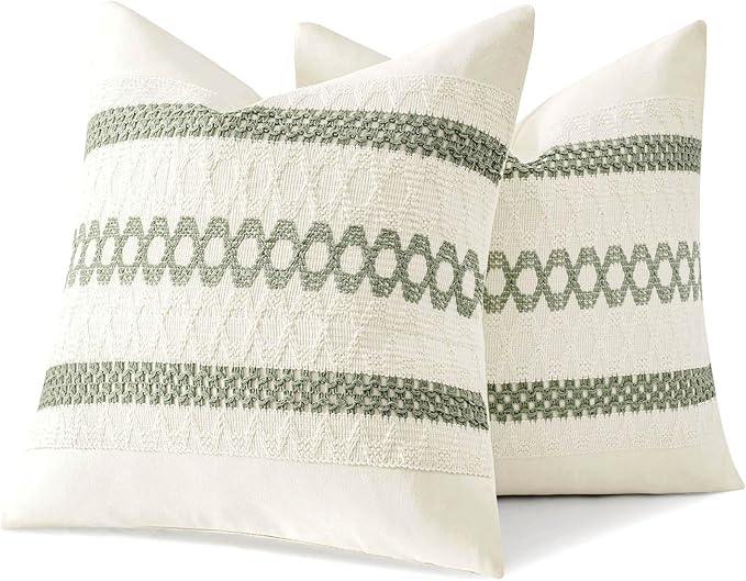 MIULEE Set of 2 Sage Green Boho Decorative Pillow Covers 22x22 Inch Farmhouse Rustic Couch Throw Pillows Modern Summer Cotton Cushion Covers Retro Cute Macrame Woven Home Decor for Bed Sofa Chair