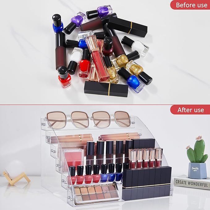 KINGROW Nail Polish Organizer Holder Rack 6 Layers Acrylic Display Rack Eyeglasses Shelf Essential Oils Ink Storage Holds Up to 96 (Fit 1-2oz Bottles)