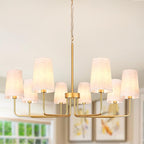 8-Lights 39" Rustic Industrial Pendant Light Gold Boho Rattan Chandelier Large Adjustable Pendant Lighting Fixtures for Living Room Kitchen Island Dining Room