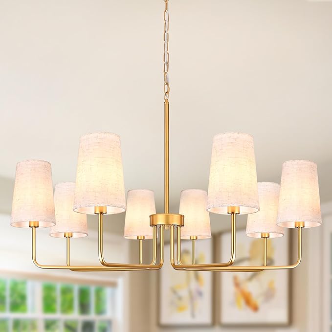 8-Lights 39" Rustic Industrial Pendant Light Gold Boho Rattan Chandelier Large Adjustable Pendant Lighting Fixtures for Living Room Kitchen Island Dining Room