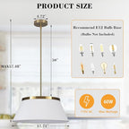Modern Chandelier with White Fabric Shade Gold and Brass Finished Adjustable 4-Lights Pendant Lighting Fixture for Kitchen Island Dining Room and Restaurant