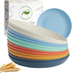 12PCS Unbreakable Dinner Plates, Dishwasher & Microwave Safe Plastic Plates Reusable, Lightweight Wheat Straw Plates for kitchen (Dopamine, 10 IN)