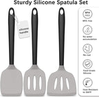 Coukre Silicone Spatula Set of 3, High Heat Resistant, BPA-Free, Kitchen Utensils, Fish Spatula, Solid & Slotted Turner for Non-Stick Pans, Flipping Eggs, Pancakes, Fish, Burgers (3, Gray)