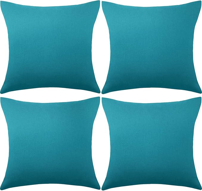 Boao 4 Pack Christmas Decorative Outdoor Waterproof Throw Pillow Covers Square Patio Balcony Garden Waterproof Cushion Case PU Coating Pillow Shell for Couch Bed Patio Sofa, 18 x 18 Inch(Blue-Green)