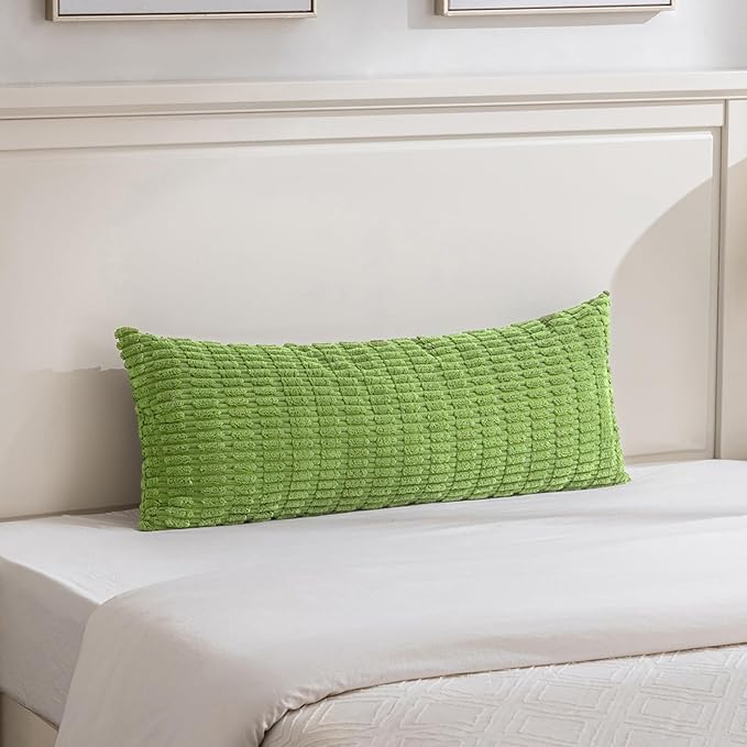 Fancy Homi 1 Pack Lime Green Long Lumbar Body Decorative Throw Pillow Covers 14x36 Inch for Bed Couch Bedroom Bench, Soft Corduroy Rectangle Solid Pillow Case 35x91 cm, Rustic Farmhouse Boho Decor