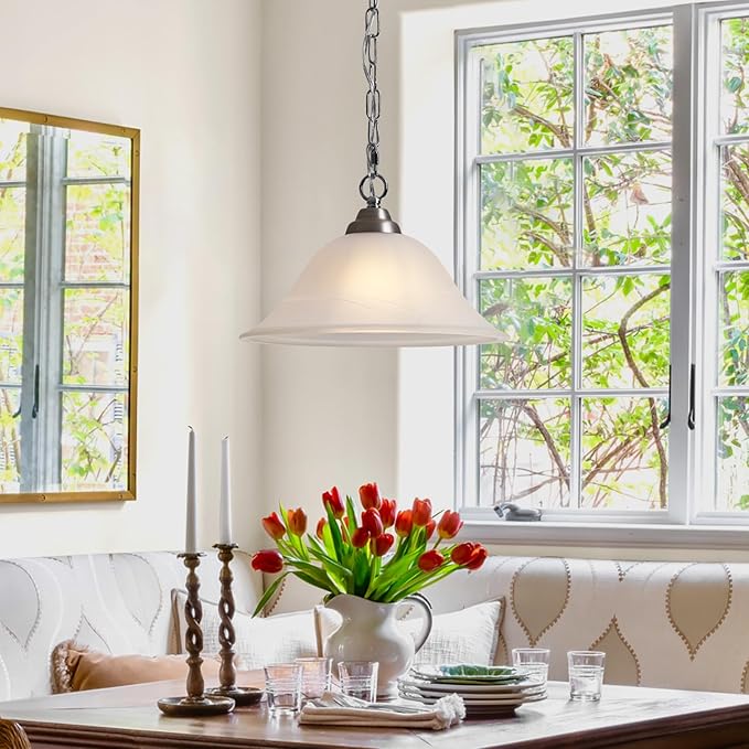 Vintage Plug in Pendant Light,Hanging Lights with Plug in Cord,16.4Ft Cord & 14.7Ft Chain Dimmable Brushed Nickel Hanging Light Fixture,Hanging Lamp with On/Off Switch for Kitchen,Bedroom,Living Room