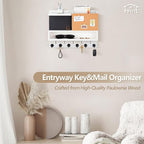 Key Holder for Wall Mount with Mail Organizer, Farmhouse Key Holder for Wall with Shelf, Chalkboard&Corkboard, Entryway Organizer 11 Metal Hooks, Decorative Natural Pine Wood, 14.6*11.1*3.3”, B-White