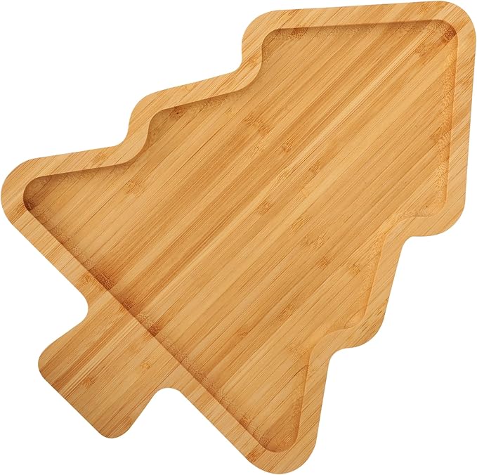 WILLKOMMEN Christmas Serving Tray, Bamboo Christmas Tree Serving Platter, Charcuterie Board Serving Dishes 11.8" x 8.7" for Party Cookie Fruit Tray Cheese Board Plate