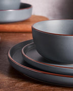 Famiware Mercury Plates and Bowls Sets, 18 Pieces Stoneware Dinnerware Sets, Dishes Set for 6, Microwave and Dishwasher Safe, Charcoal