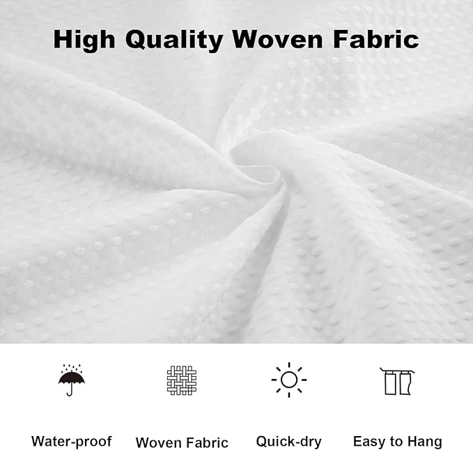 Boho Shower Curtain Set, Waterproof Fabric Shower Curtains, Luxury Hotel Style, Waffle Texture, Heavy Duty, Extra Long Bath Curtain, No Hook, Bathroom Decor, 72x72 Inch, White