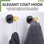 APLusee Bathroom Robe Towel Hook 2 Pack, Stainless Steel Round Clothes Holder, Toilet Bath Kitchen Door Wall Mounted Hanger, Black Gold