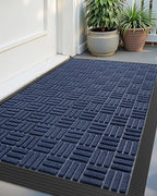 Color&Geometry Front Door Mat Outside Entrance, Heavy Duty Non Slip Low Profile Doormat for Entryway, Trap Dirt and Moisture Welcome Mats All-Weather, Easy Clean, Patio, Garage, 24"x36" Blue