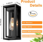 15" Large Outdoor Light Fixture Wall Mount, Matte Black Outdoor Sconce Lights, Modern Waterproof Exterior Porch Lights with Clear Glass Shade for Front Door, Garage, 1 Pack