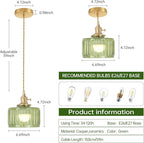 Battery Operated Pendant Light 5000mAh Rechargeable Chandelier with Remote Control Wireless Adjustable Hanging Green Striped Light for Kitchen Island Dining Room Hallway