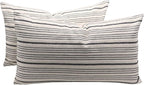 Black Lumbar Pillow Covers Farmhouse Linen Throw Pillow Covers Pack of 2 Striped Outdoor Decorative Throw Pillows for Couch Sofa Bed 12 x 20IN Black and Cream